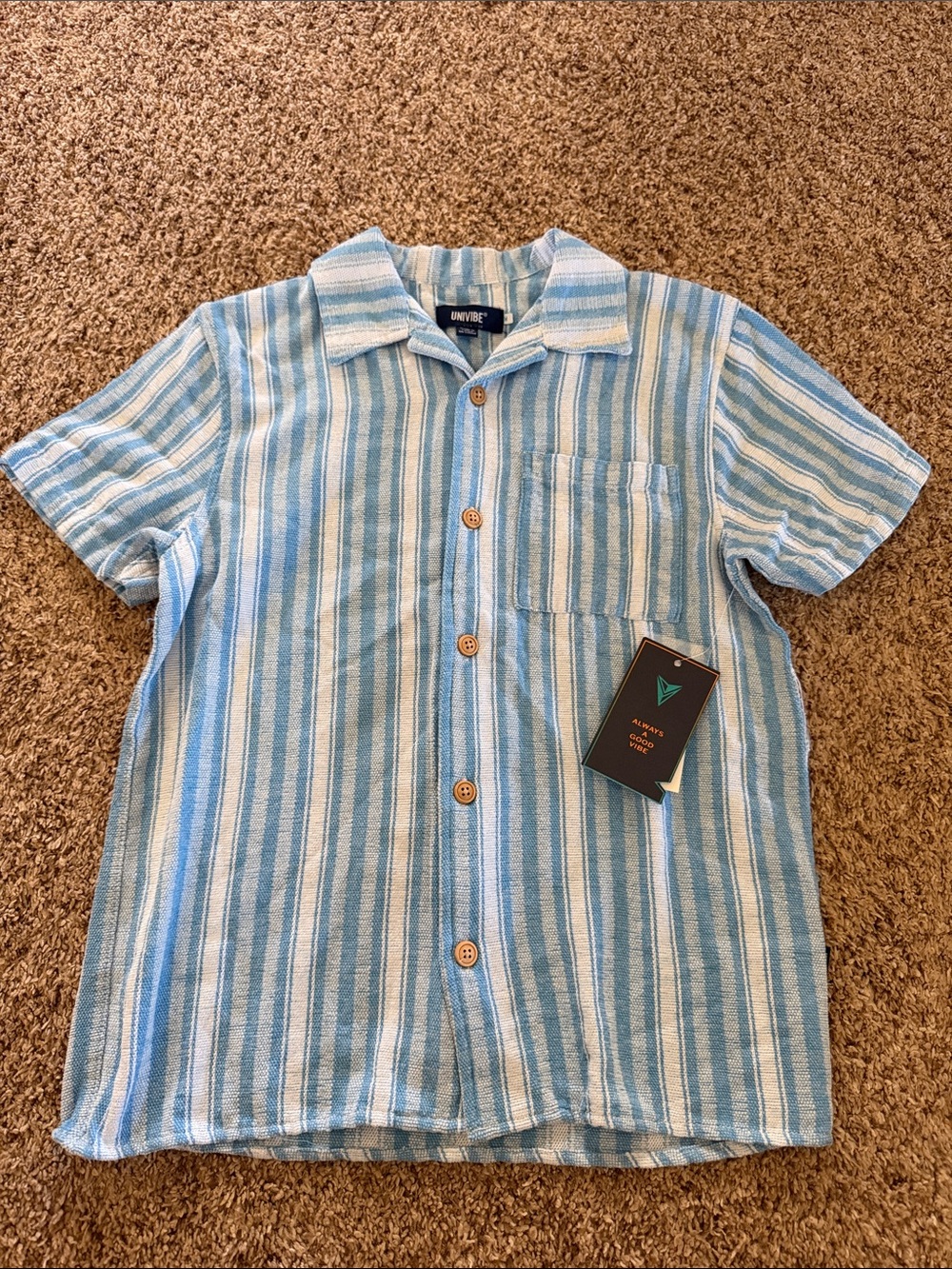 Univibe Light Blue & White Striped Casual Button-Down Shirt